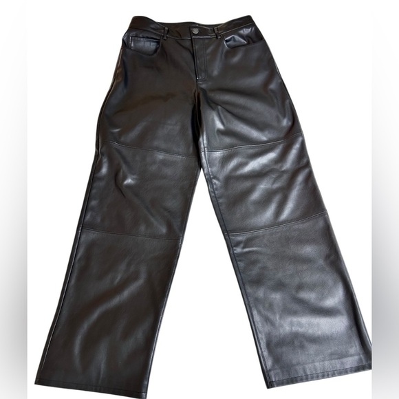 Vegan leather black pants, L-XL, high-waisted, wide legs, Grunge Streetwear - Picture 2 of 9